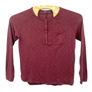 PRANA Top Women's Medium M Henley Pullover Tee Soft Mixed Media Athleisure Mauve